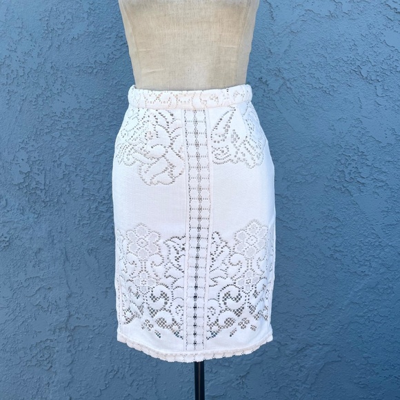 Sea NY Lace Eyelet Pencil Skirt Size 2 Wedding bridal Dainty Victorian Coquette - Picture 3 of 9